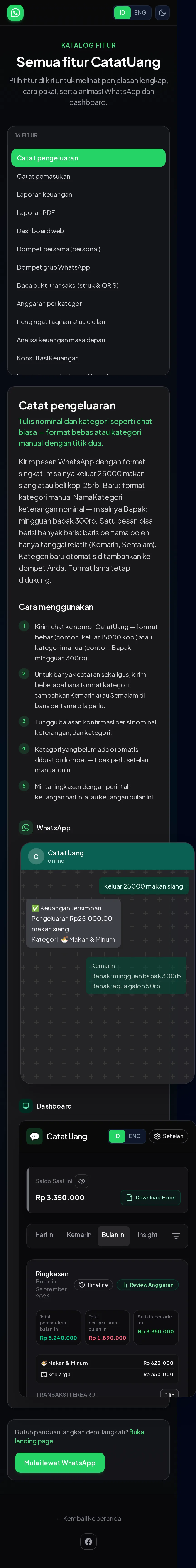 Halaman fitur CatatUang (tampilan ponsel)