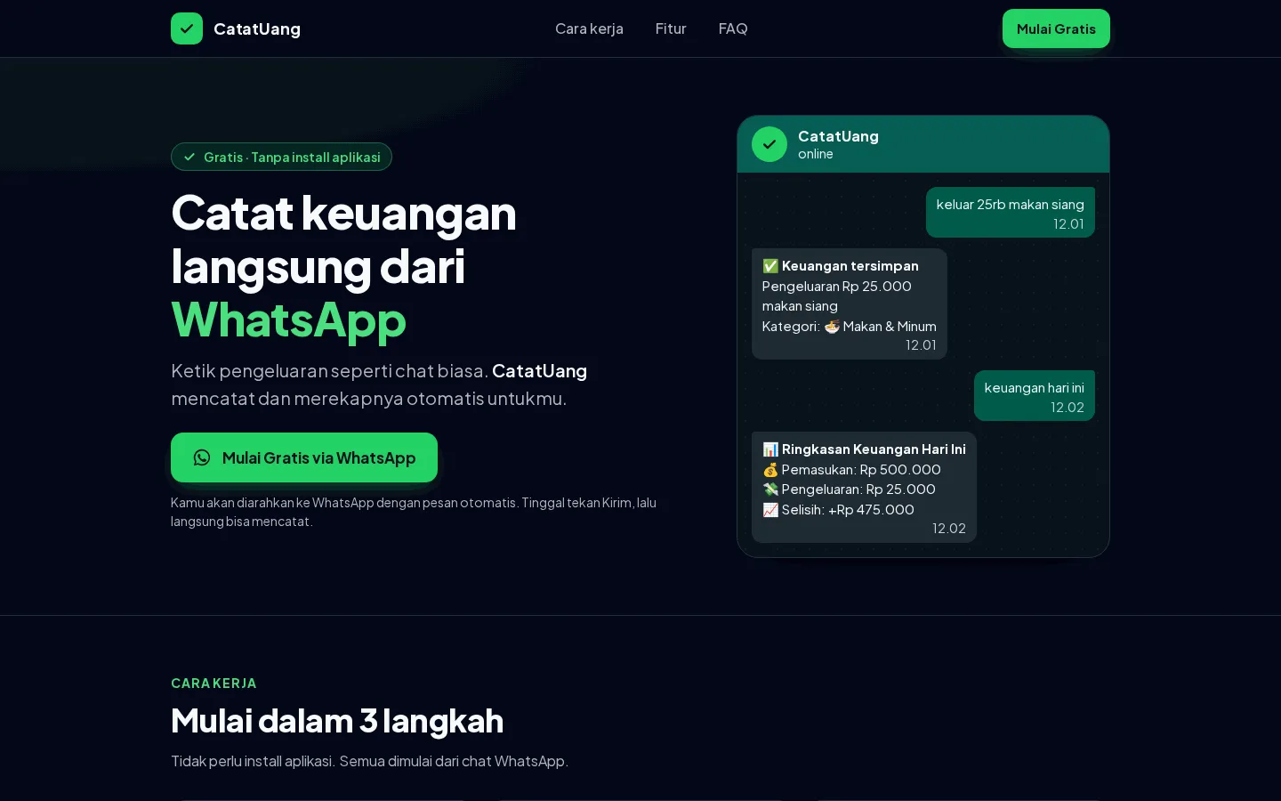 Halaman utama CatatUang (desktop)