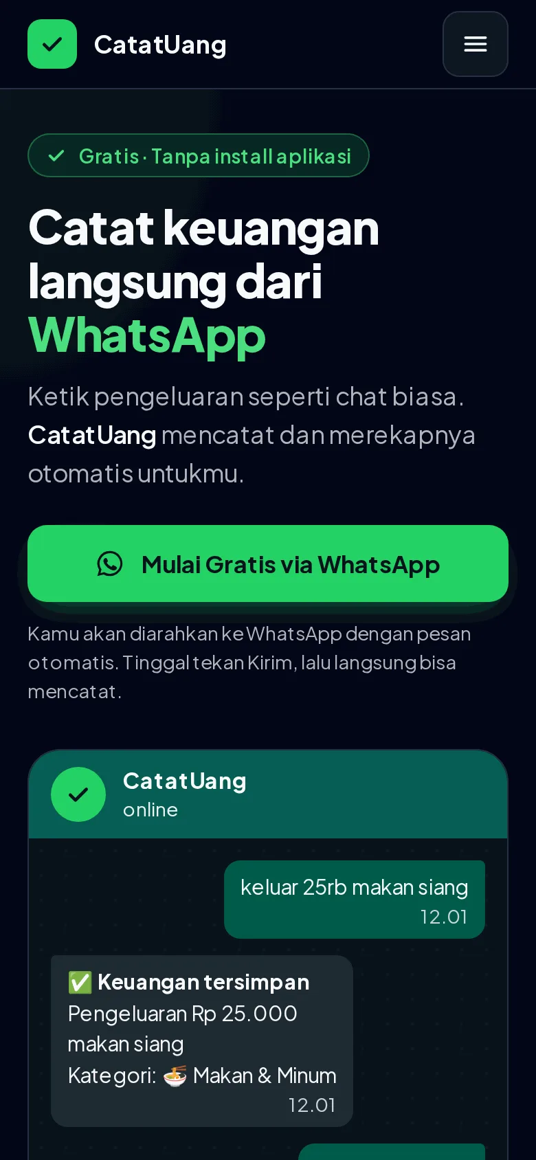 Halaman utama CatatUang (tampilan ponsel)
