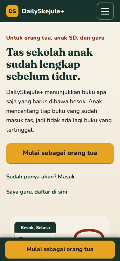 Halaman utama DailySkejule+ (tampilan ponsel)